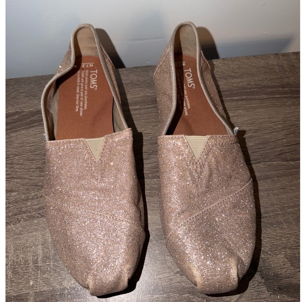 TOMS Classic Alpargata Rose Gold Glitter Slip On Flats Shoes Womens 7.5